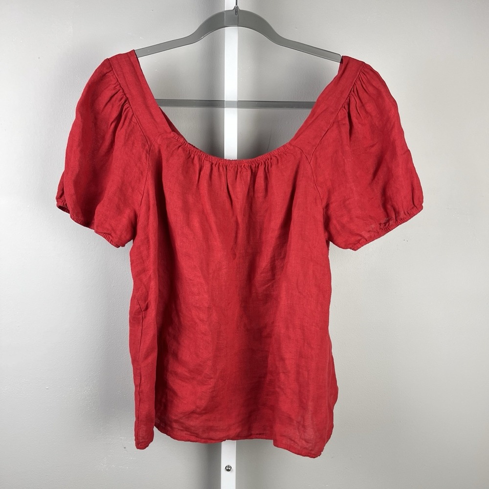 Bella Umbra Italy Linen Top Womens L Red Boho Coastal Resort Lagenlook - Picture 4 of 5
